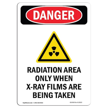OSHA Danger Sign, Radiation Area Only, 5in X 3.5in Decal, 10PK